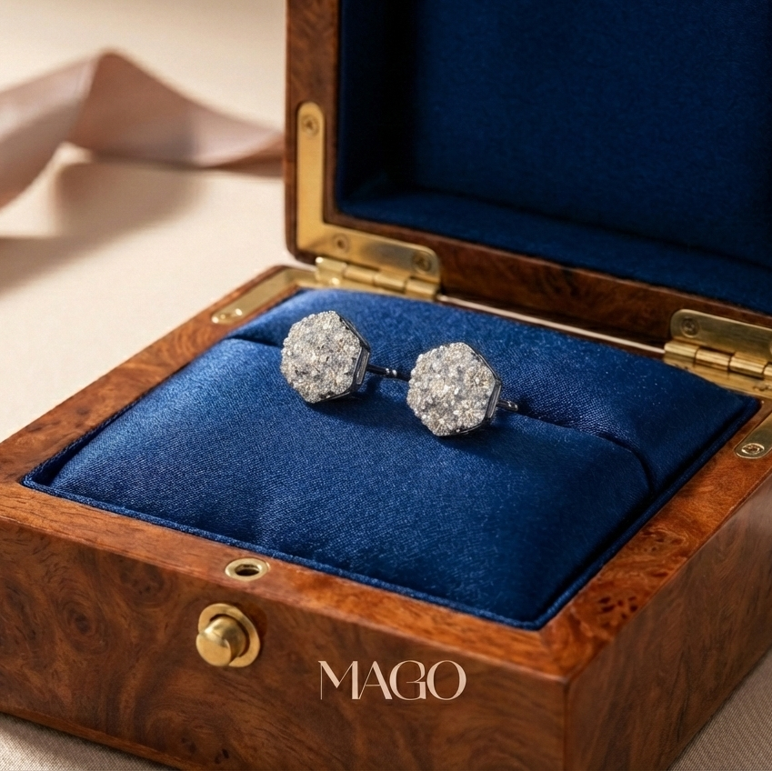MAGO 925純銀耳環 - SER3936純銀鍍K金碎石花耳環