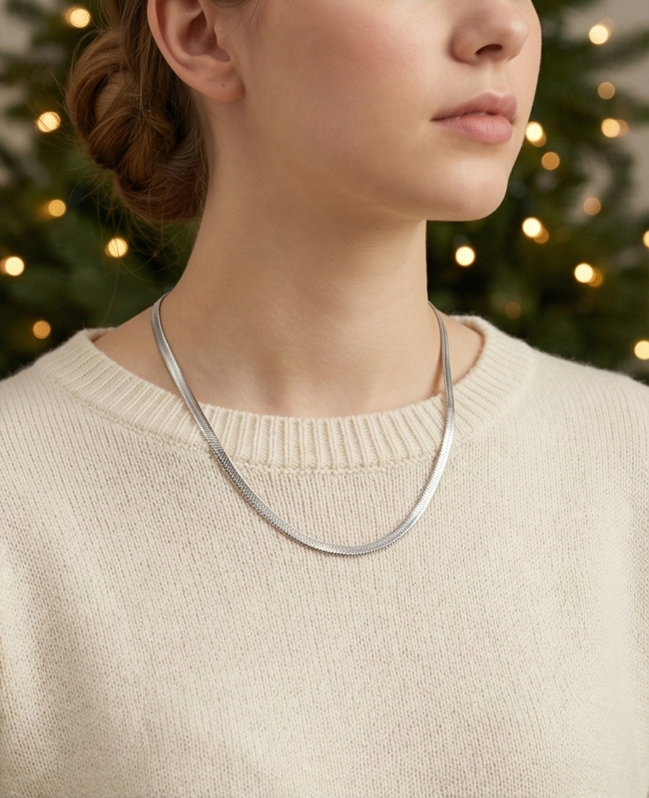 B08093 意大利925絲光純銀/香檳金鎖骨錬