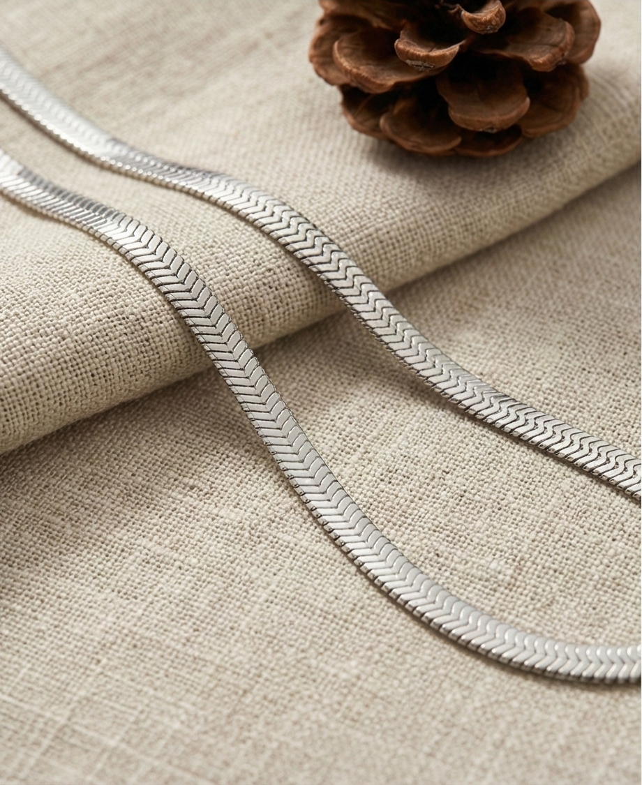 B08093 意大利925絲光純銀/香檳金鎖骨錬