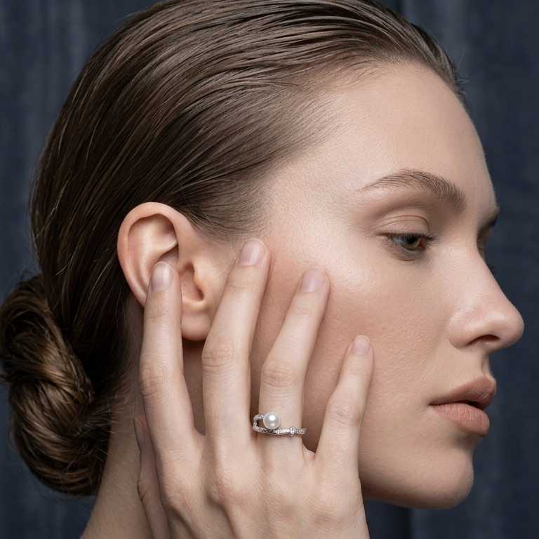 MAGO 925純銀戒指 - SR1234 純銀鍍K金養珠戒指