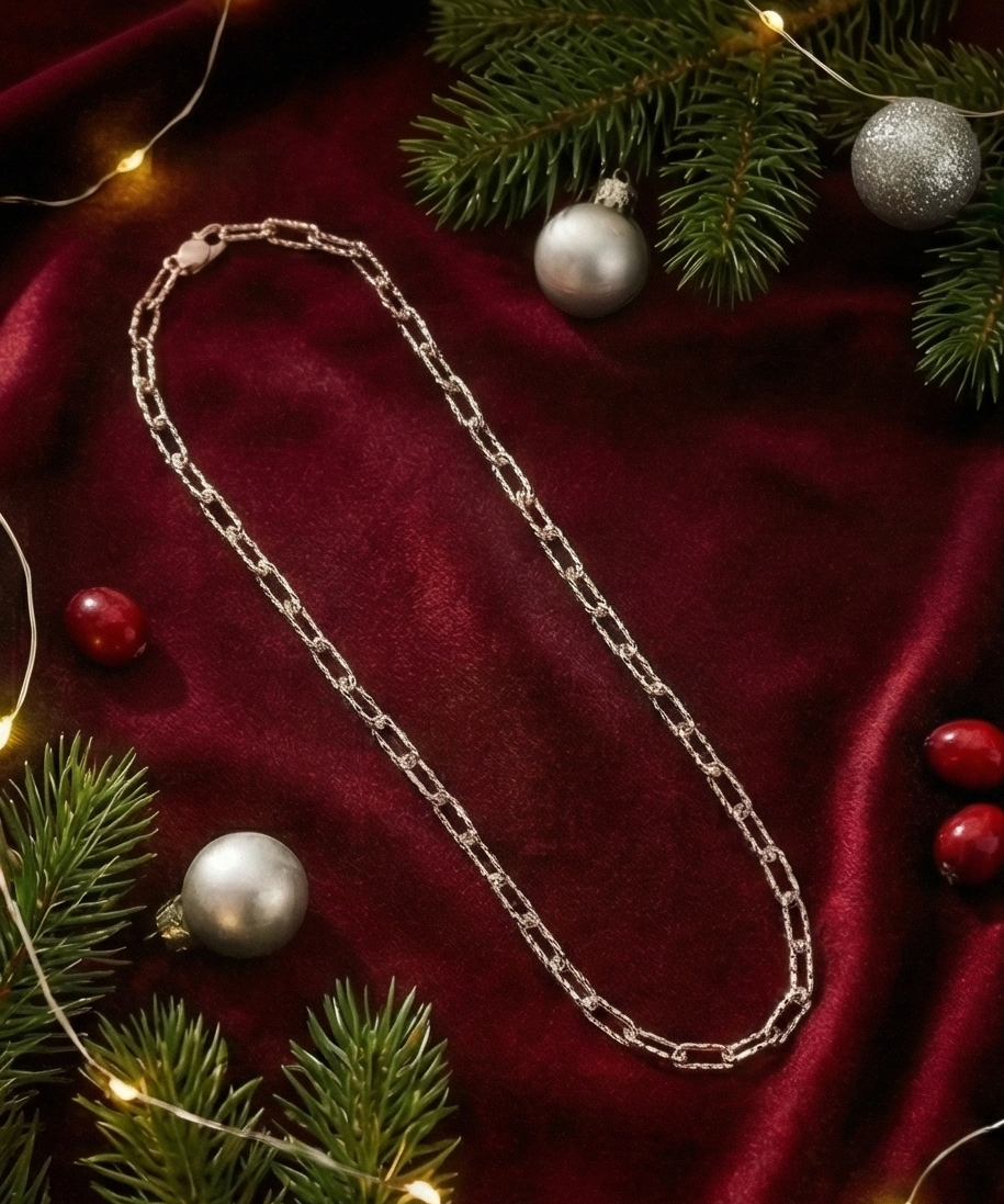 星光鑽切迴紋針純銀項鏈/手鏈 | S925純銀 | 獨特刻紋工藝 輕奢疊戴