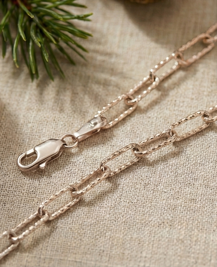 星光鑽切迴紋針純銀項鏈/手鏈 | S925純銀 | 獨特刻紋工藝 輕奢疊戴