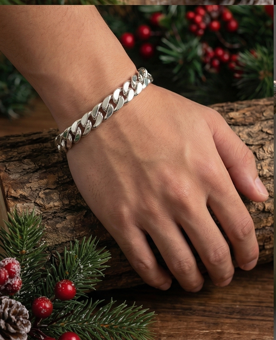 經典寬版鏡面純銀手鏈 | S925純銀 | 8mm珠寶級插銷扣 男士/中性款