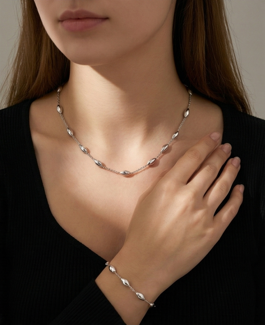 【冬日甄選】B10180 晨曦金豆 925 意大利 純銀鍍18K金頸鏈/B10181 鍍白K金