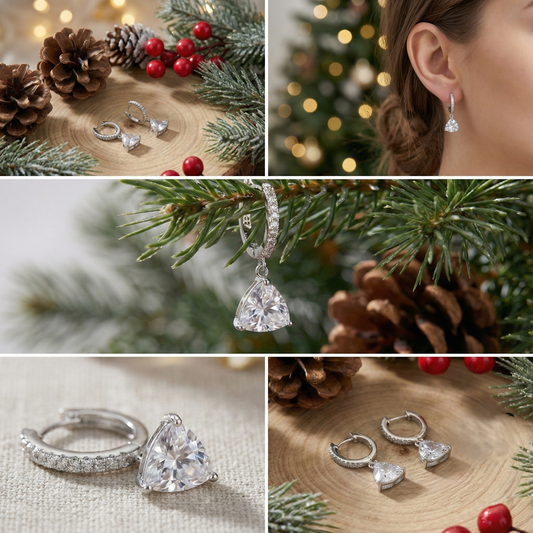 Me55 925純銀鍍k金 • 鋯石星芒三角垂墜耳環