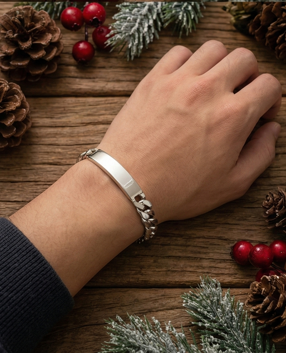 KB37.9經典光面長牌純銀手鏈 | S925純銀 | 專屬紀念 男士禮物