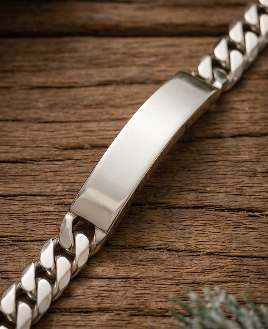 KB37.9經典光面長牌純銀手鏈 | S925純銀 | 專屬紀念 男士禮物