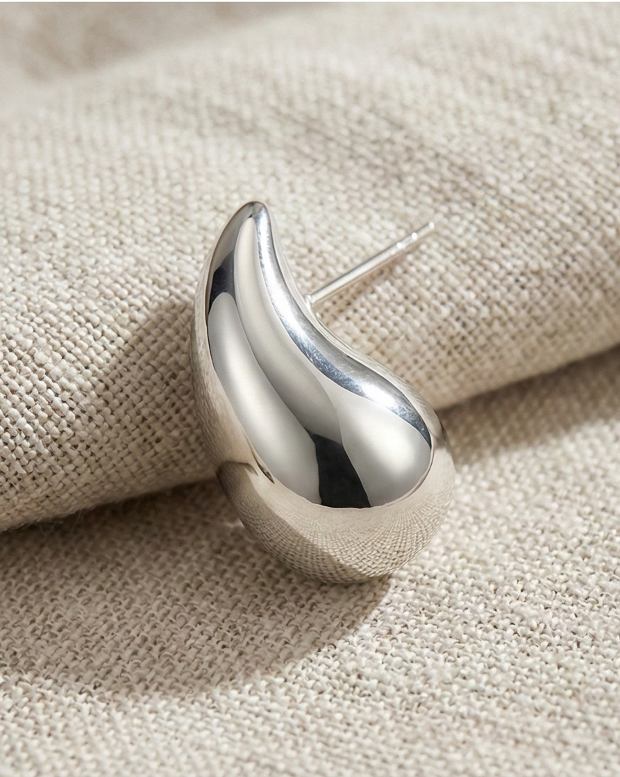 Ser51010  水滴流光耳釘 | S925純銀 | 極簡風飽滿銀飾