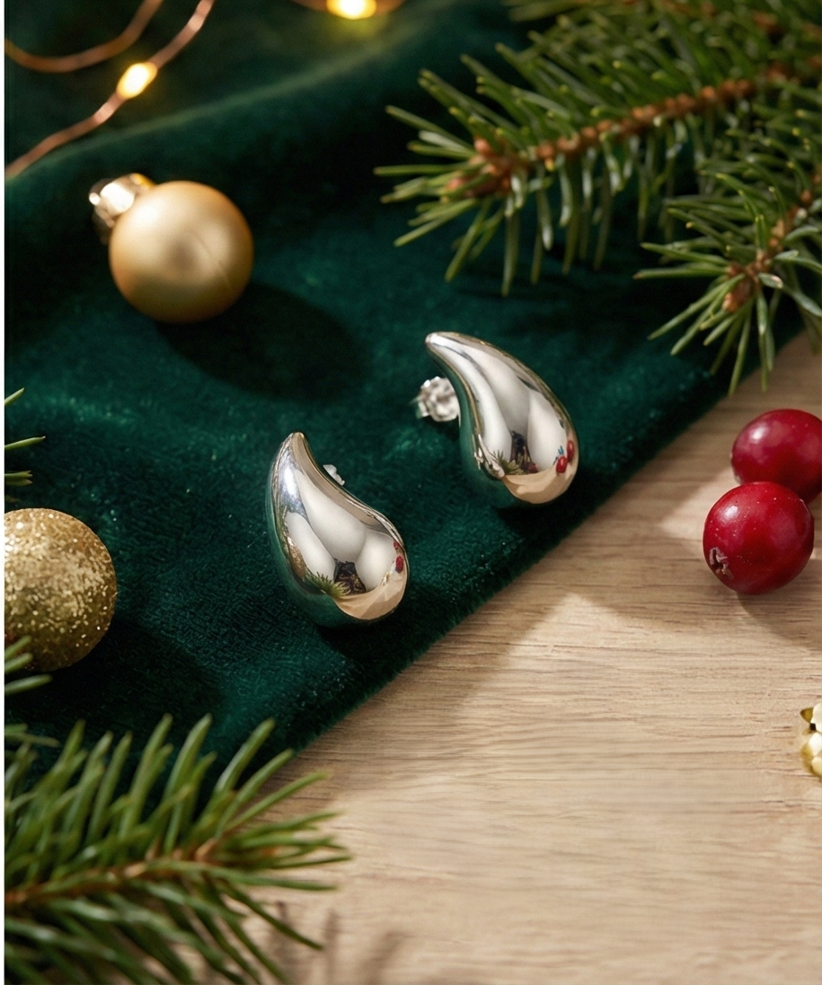 Ser51010  水滴流光耳釘 | S925純銀 | 極簡風飽滿銀飾