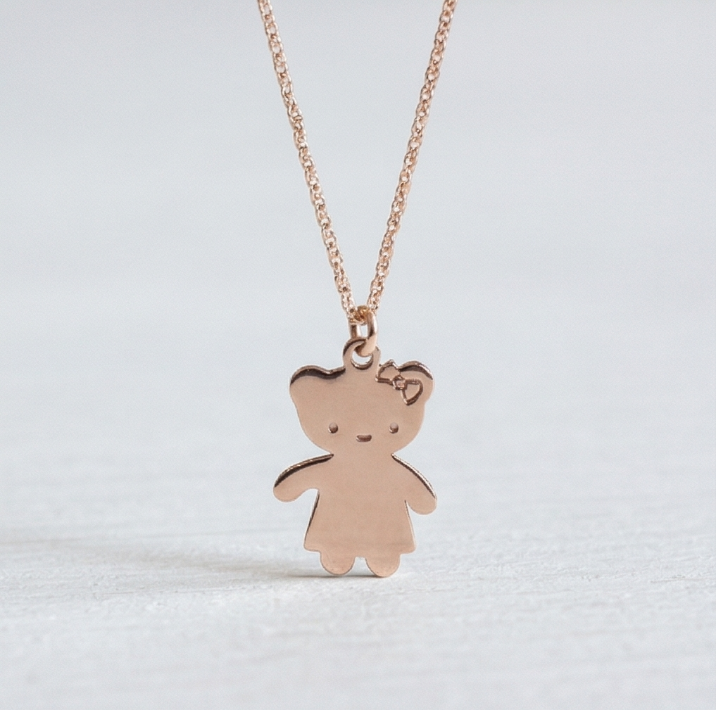 MAGO 925純銀項鍊 - P7679 純銀度玫瑰金可愛少女熊項鍊