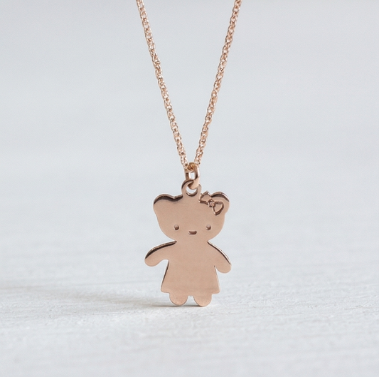 MAGO 925純銀項鍊 - P7679 純銀度玫瑰金可愛少女熊項鍊
