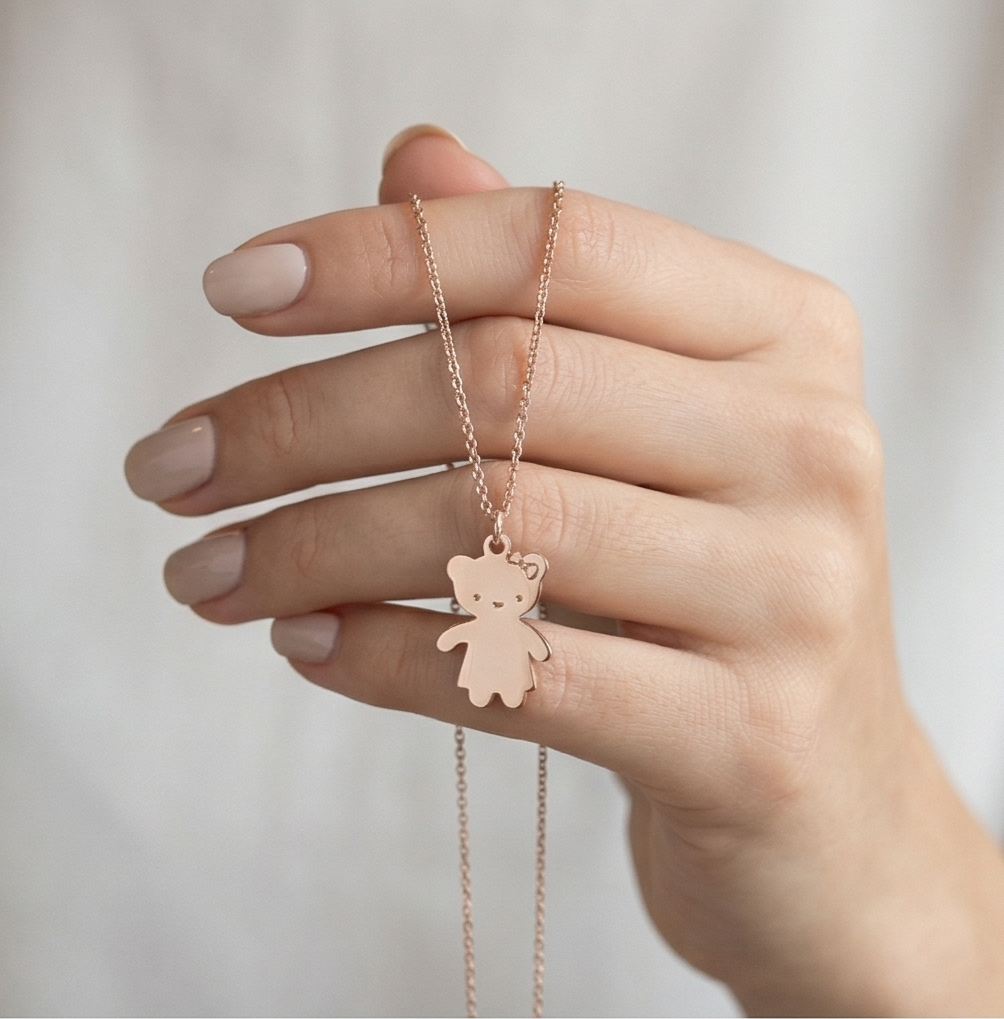 MAGO 925純銀項鍊 - P7679 純銀度玫瑰金可愛少女熊項鍊