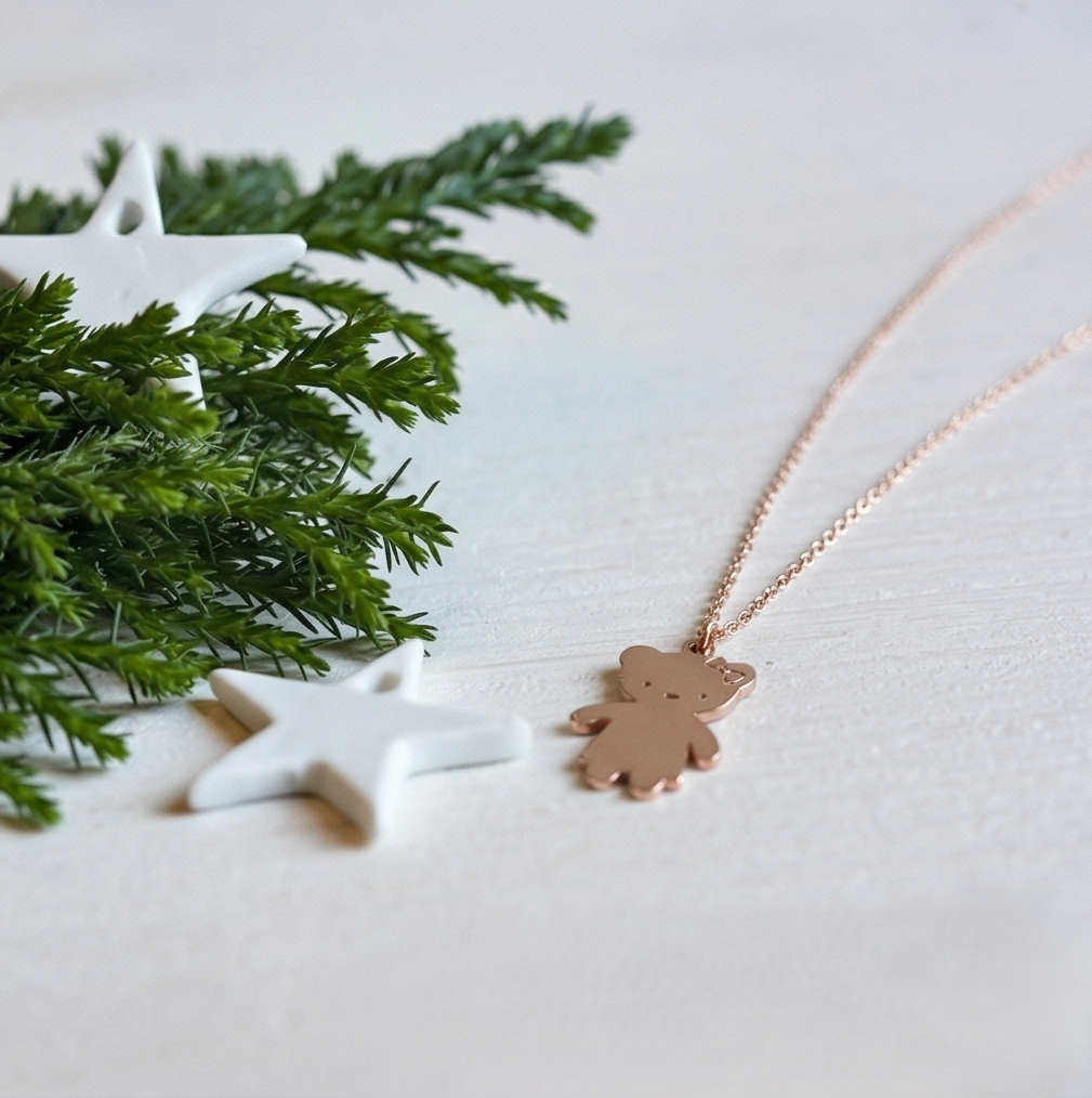 MAGO 925純銀項鍊 - P7679 純銀度玫瑰金可愛少女熊項鍊