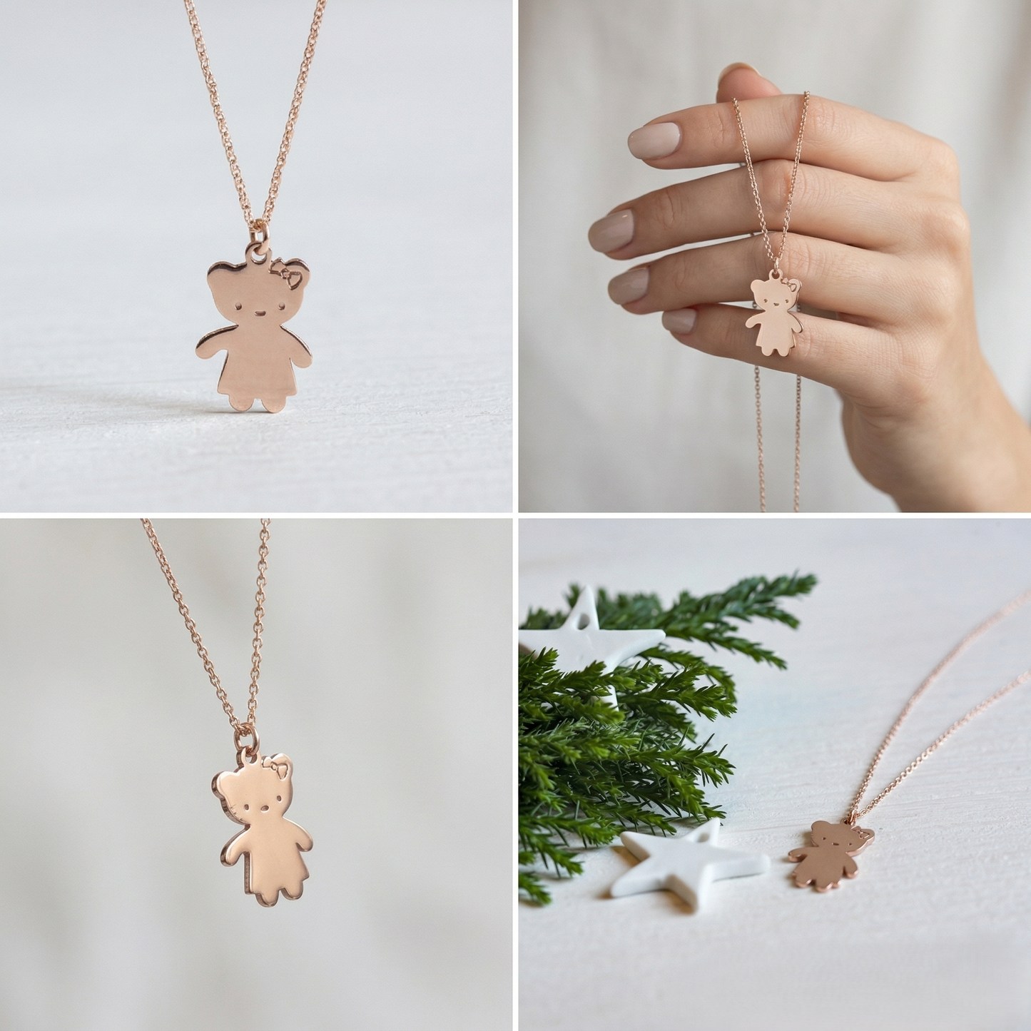 MAGO 925純銀項鍊 - P7679 純銀度玫瑰金可愛少女熊項鍊