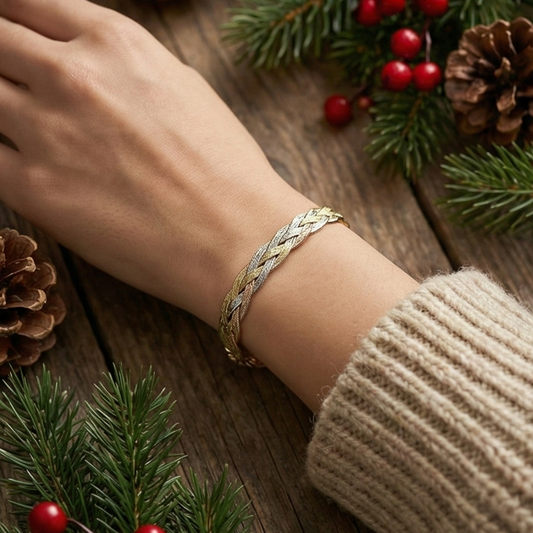 意大利風三色金編織純銀雙面．手鏈 | S925純銀 | 扁平編織工藝