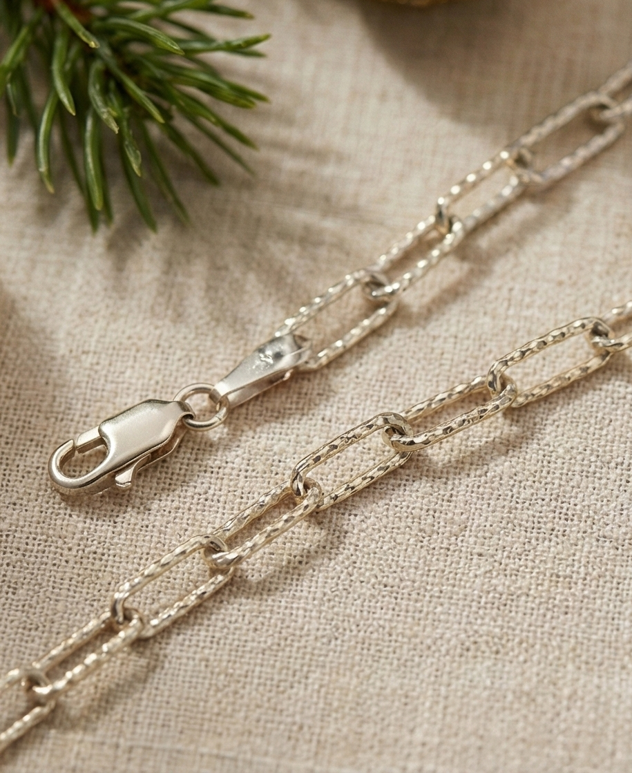 星光鑽切迴紋針純銀項鏈/手鏈 | S925純銀 | 獨特刻紋工藝 輕奢疊戴