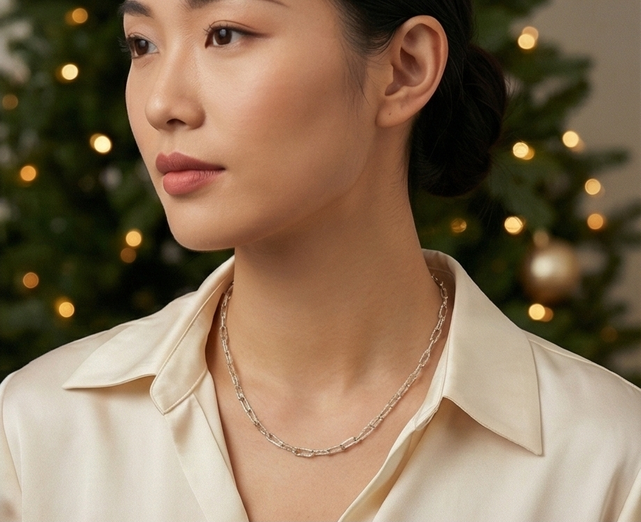 星光鑽切迴紋針純銀項鏈/手鏈 | S925純銀 | 獨特刻紋工藝 輕奢疊戴