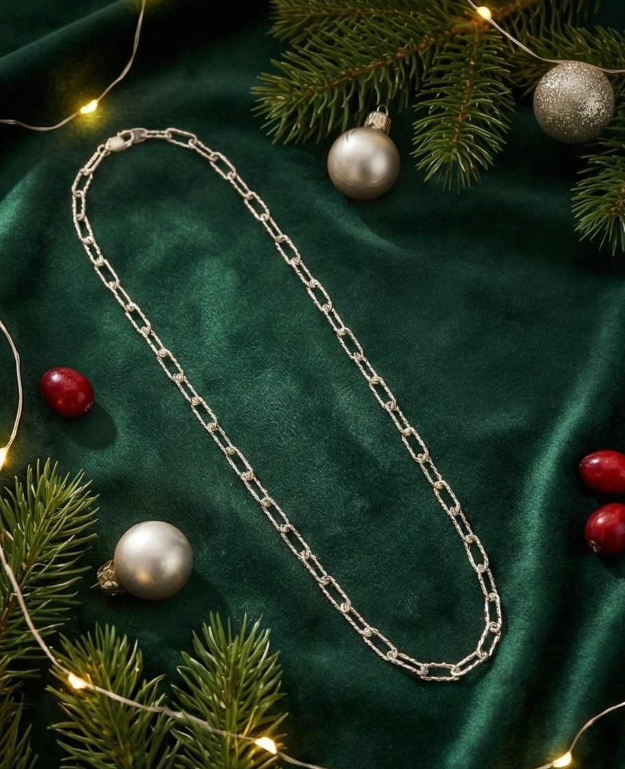 星光鑽切迴紋針純銀項鏈/手鏈 | S925純銀 | 獨特刻紋工藝 輕奢疊戴