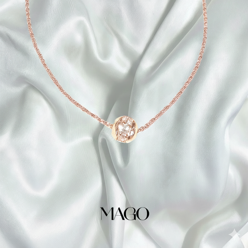 MAGO 925純銀項鍊 - SB9869 純銀鍍K金圓石珠鎖骨項鍊