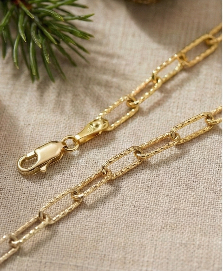 星光鑽切迴紋針純銀項鏈/手鏈 | S925純銀 | 獨特刻紋工藝 輕奢疊戴