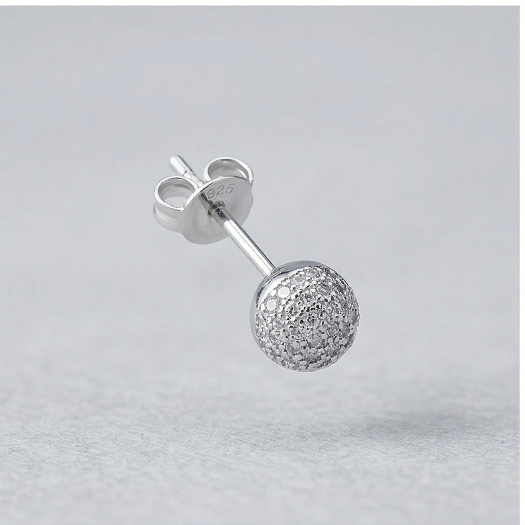 MAGO 925純銀耳環 - SER9839純銀鍍K金6mm元珠微鑲鋯石耳環