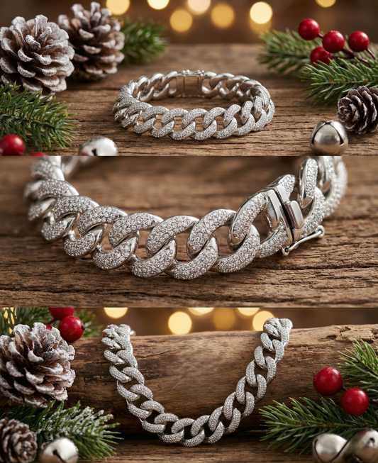 奢華滿鑽古巴純銀手鏈 | S925純銀 | 5A鋯石微鑲嵌Iced Out 派對款