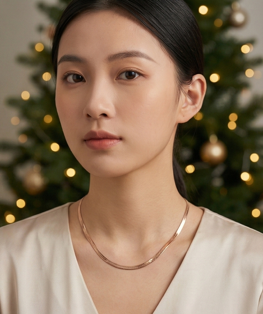 B08093 意大利925絲光純銀/香檳金鎖骨錬