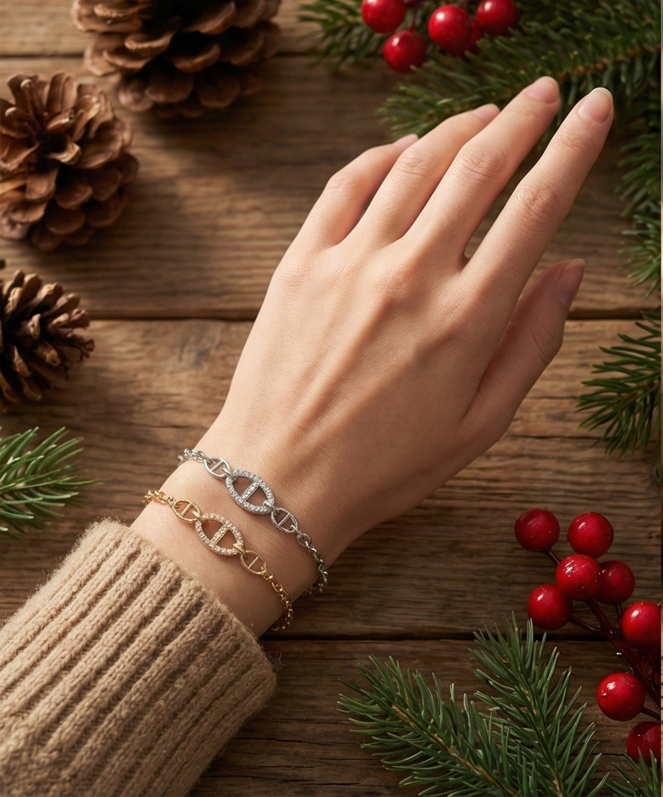 經典幾何橢圓純銀手鏈 | Italy925鍍金純銀 | 輕奢微鑲