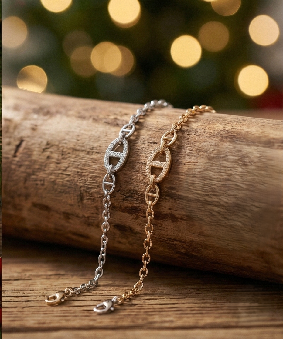 經典幾何橢圓純銀手鏈 | Italy925鍍金純銀 | 輕奢微鑲