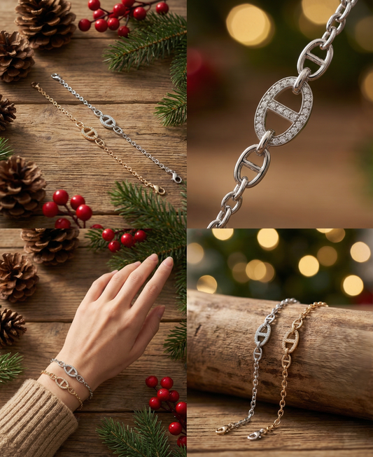 經典幾何橢圓純銀手鏈 | Italy925鍍金純銀 | 輕奢微鑲