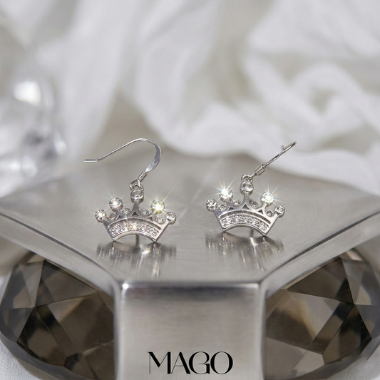 SER5114 純銀鋯石鍍K金王冠耳環