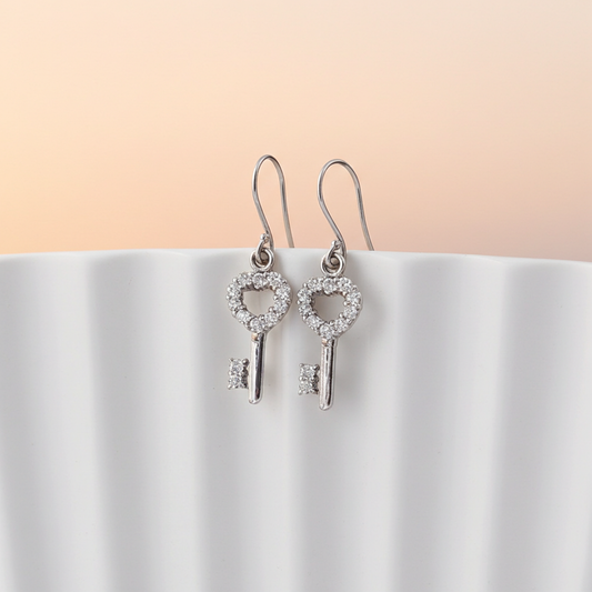 SER5120 純銀鋯石鍍K金鎖匙耳環