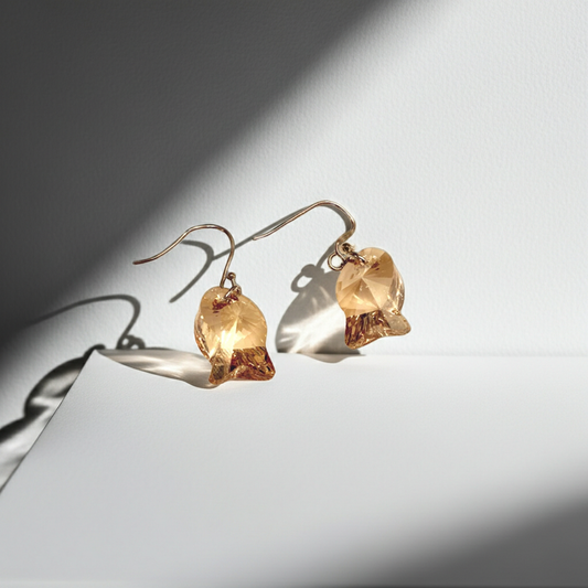 SER5102 純銀鍍K金橙水晶魚耳環