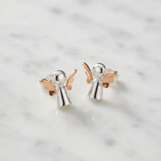 MAGO 925純銀耳環 - KTEN141 可愛天使純銀鍍金及玫瑰金耳環