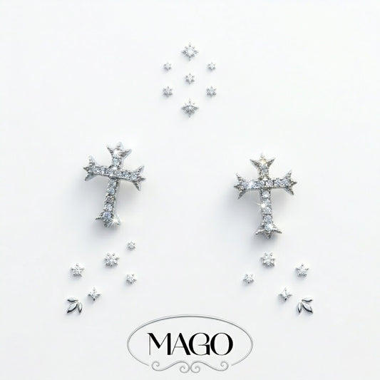 SER5082 純銀鍍K金十字鋯石耳環