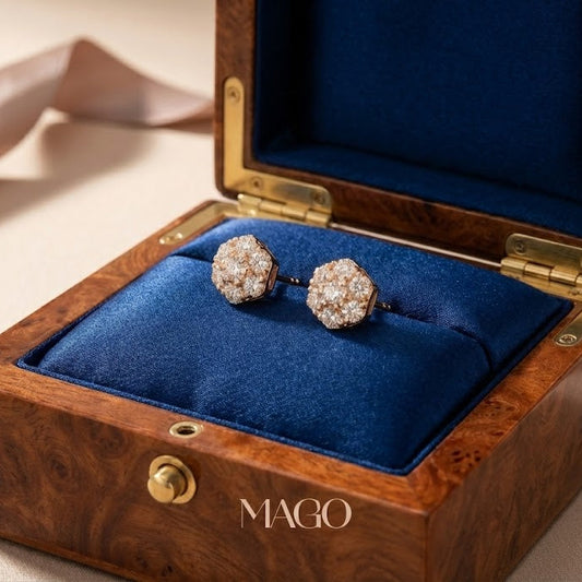 MAGO 925純銀耳環 - SER3936純銀鍍K金碎石花耳環