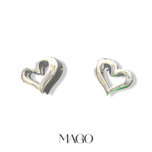 MAGO 925純銀耳環 - ET1773 純銀鍍白金心心耳環 細節實拍 | MAGO925