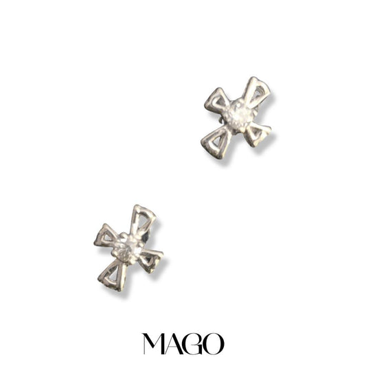 MAGO 925純銀耳環 - SER3814 純銀鋯石鍍白金麗人十字耳環 細節實拍 | MAGO925