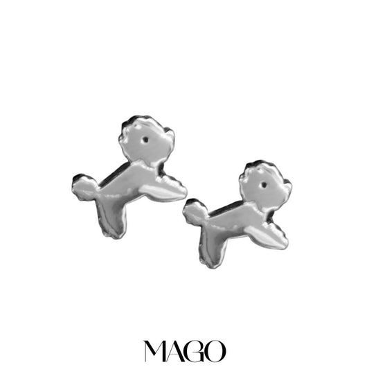 MAGO 925純銀耳環 - ET195 純銀鍍白金狗狗耳環 細節實拍 | MAGO925