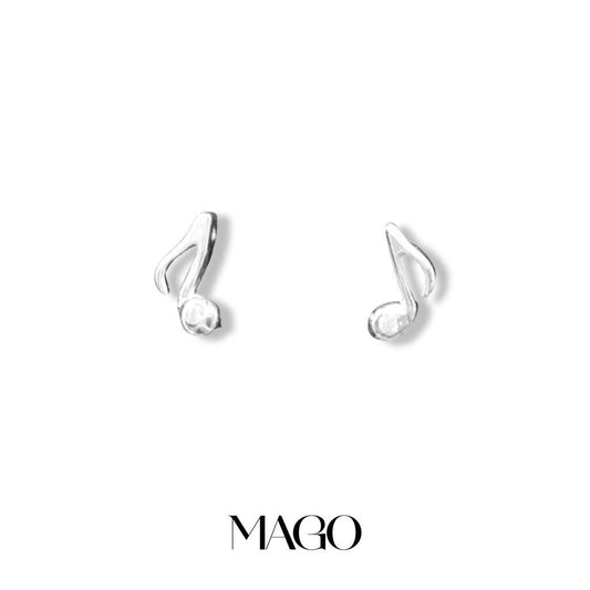 MAGO 925純銀耳環 - SER446 純銀鋯石鍍白金音樂靈魂耳環 細節實拍 | MAGO925