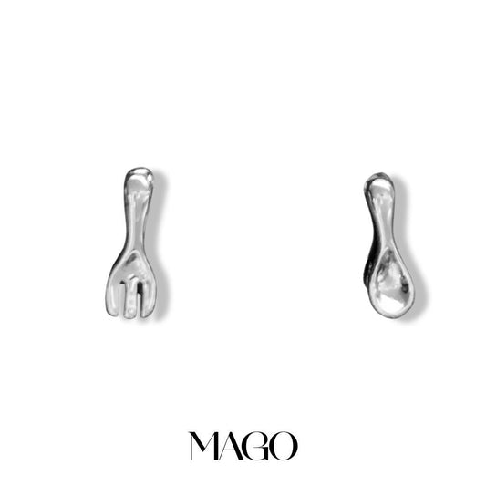 MAGO 925純銀耳環 - ET759 純銀鍍白金叉子湯匙耳環 細節實拍 | MAGO925