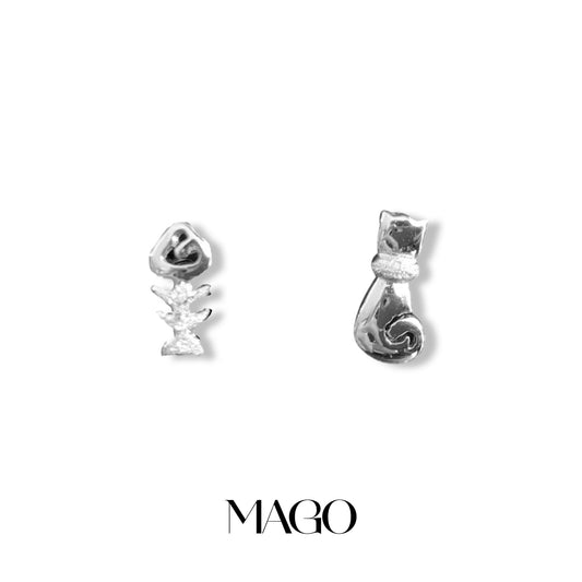 MAGO 925純銀耳環 - SER5066 純銀鍍白金麗人貓貓耳環 細節實拍 | MAGO925