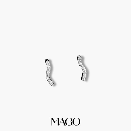 MAGO 925純銀耳環 - SER5071 純銀鍍白金長鋯石耳環 細節實拍 | MAGO925