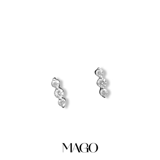 MAGO 925純銀耳環 - SER5074 純銀鍍白金長鋯石耳環 細節實拍 | MAGO925