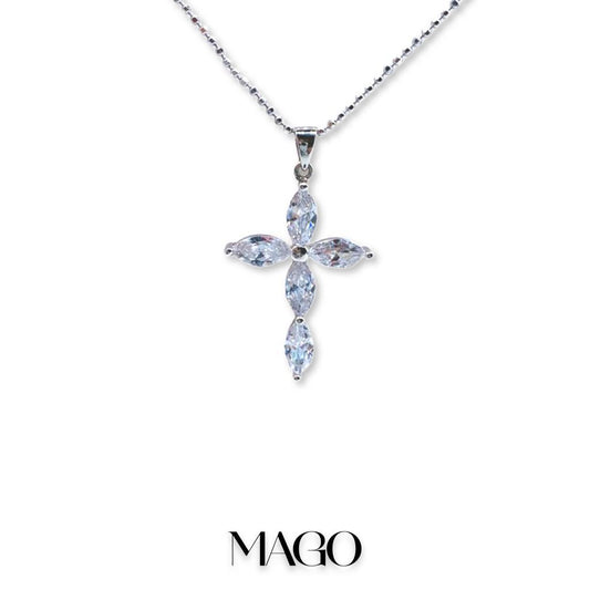 MAGO 925純銀項鍊 - P495 純銀鋯石鍍白金淡雅十字架項鍊 細節實拍 | MAGO925