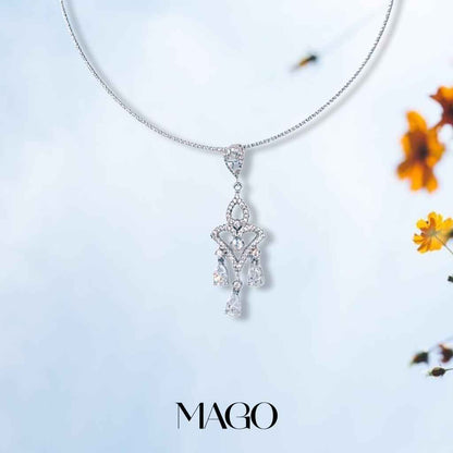 MAGO 925純銀項鍊 - SN5001 清純典雅系列- 純銀鑲鋯石 純銀古典幽雅項鍊