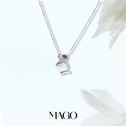 MAGO925 925純銀項鍊 P453 純銀鋯石鍍白金撒嬌貓貓項鍊 (1/2)