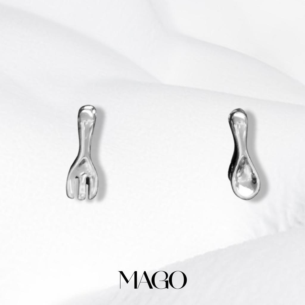 ET759 純銀鍍K金叉子勺子耳環