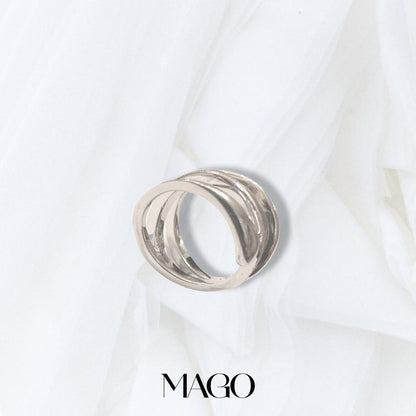 MAGO925 925純銀飾品 KR256 純銀鍍K白金沙光三行光沙戒指 (3/4)