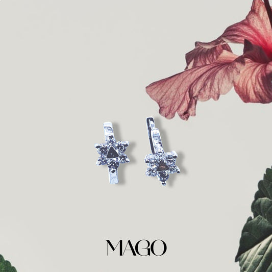 SER1001 純銀鋯石鍍K金一天星斗耳環